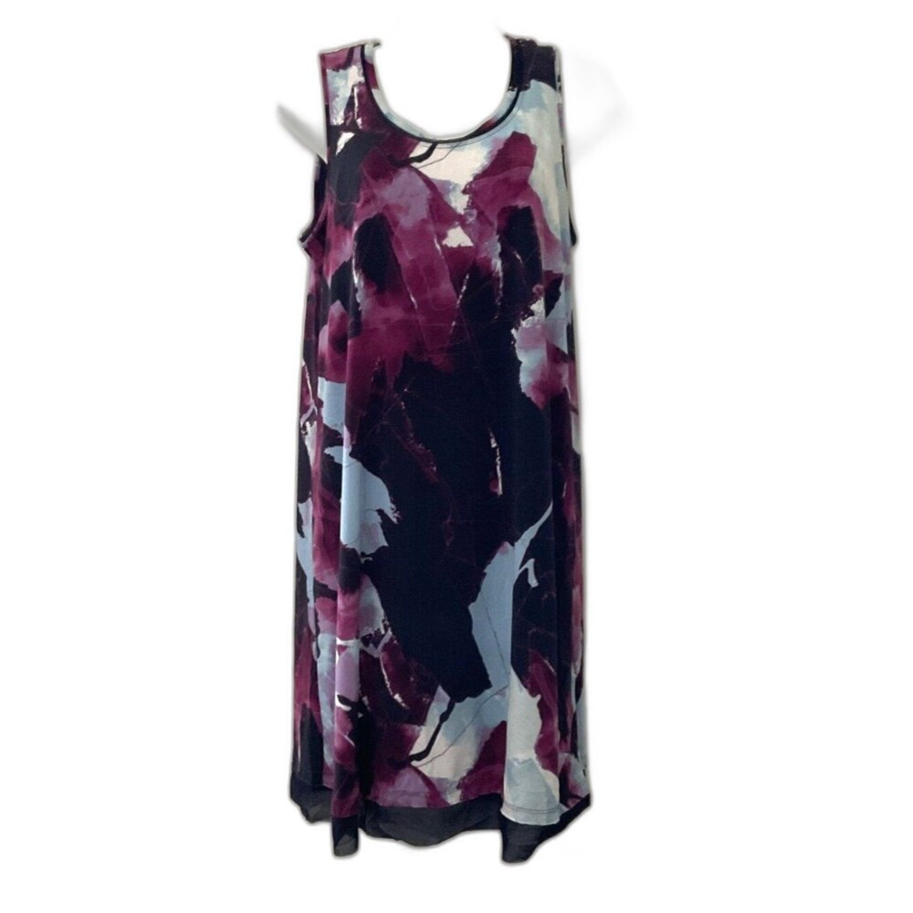 Simply Vera Vera Wang Purple Brushstroke Print Sleeveless A-Line Dress  M